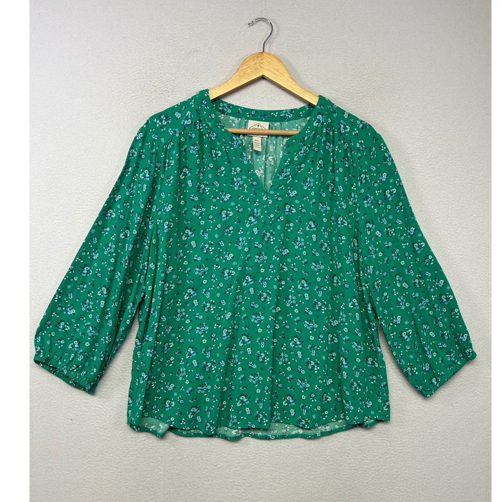 Cottagecore St. Johns Bay Womens PXL Green Floral Rayon 3/4 Sleeve Blouse Office